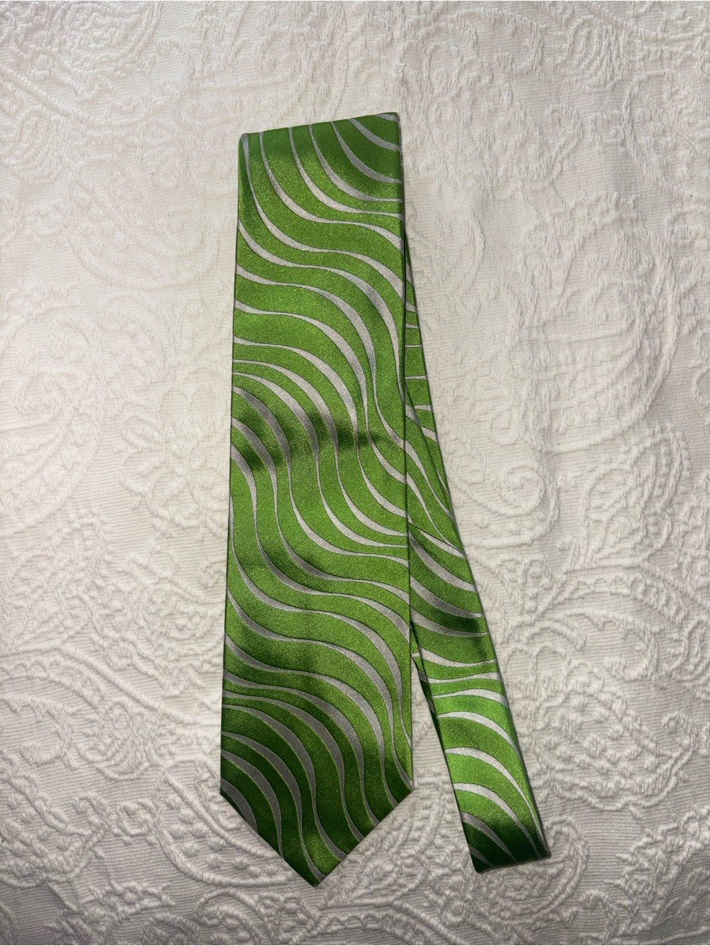 Etro Lime Green and Silver Wave Silk Tie